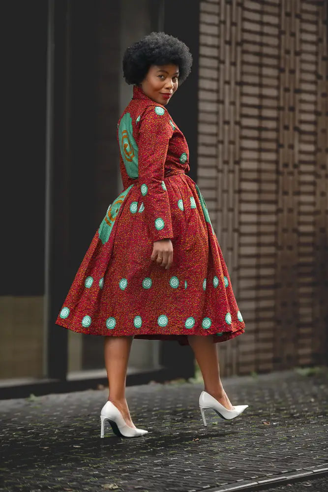Nala Red And Green Wrap Dress Women’s Dress