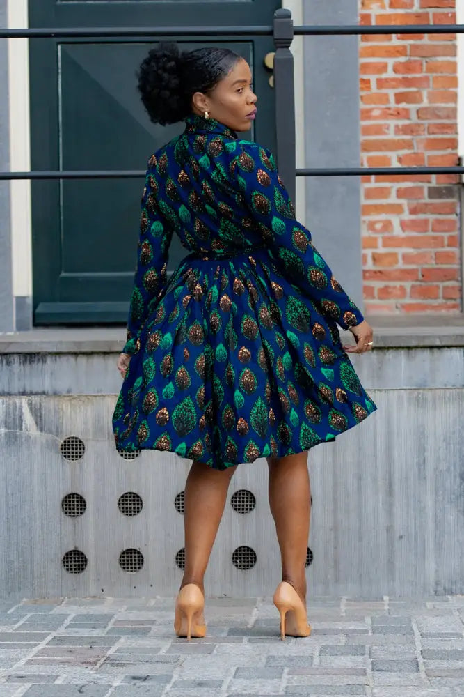NALA ROYAL BLUE AND GREEN WRAP DRESS Women’s Dress