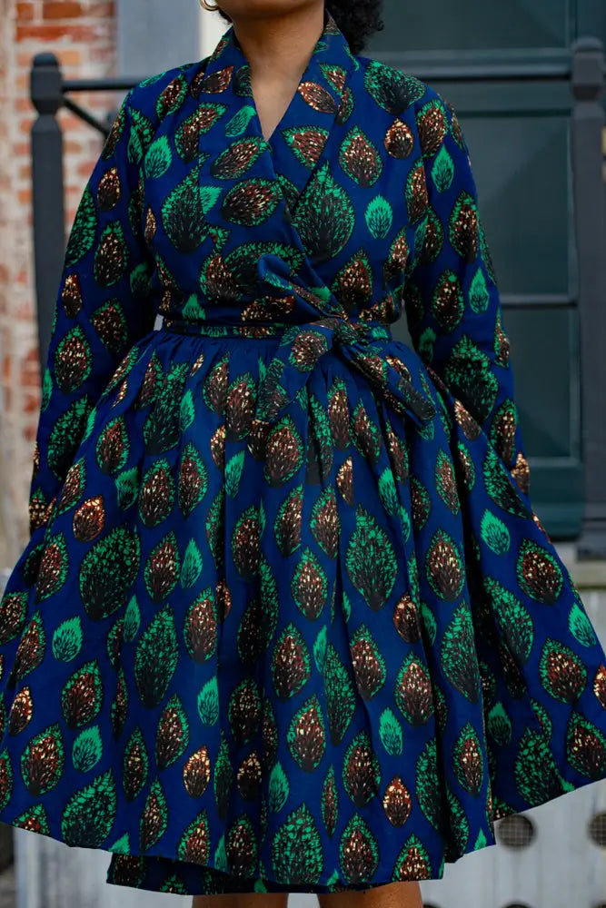 NALA ROYAL BLUE AND GREEN WRAP DRESS Women’s Dress