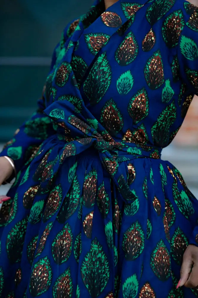 NALA ROYAL BLUE AND GREEN WRAP DRESS Women’s Dress