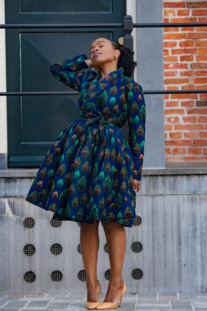 NALA ROYAL BLUE AND GREEN WRAP DRESS Women’s Dress