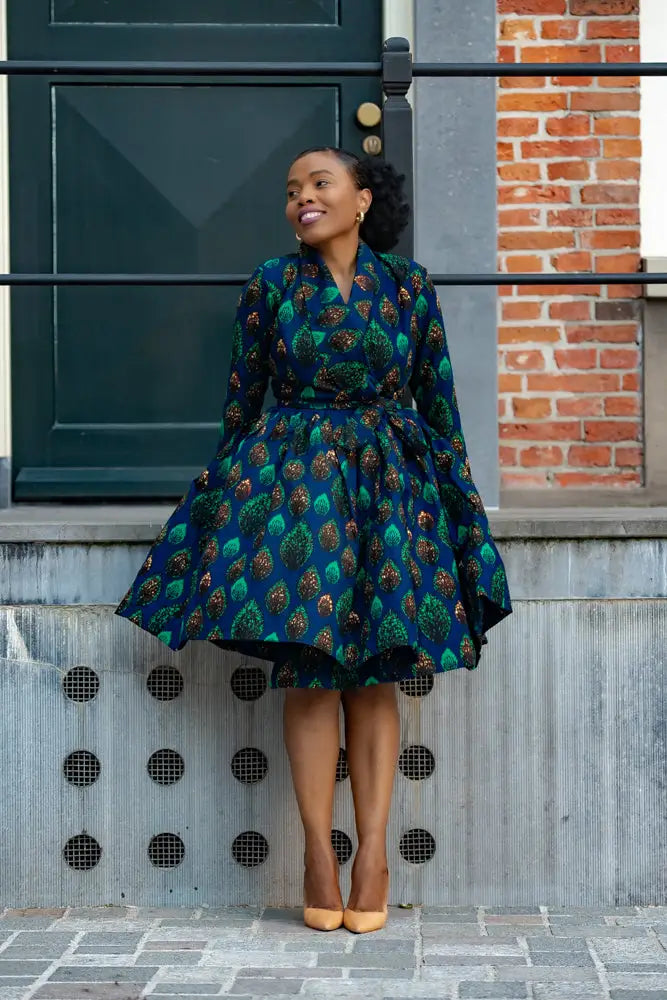 NALA ROYAL BLUE AND GREEN WRAP DRESS Women’s Dress