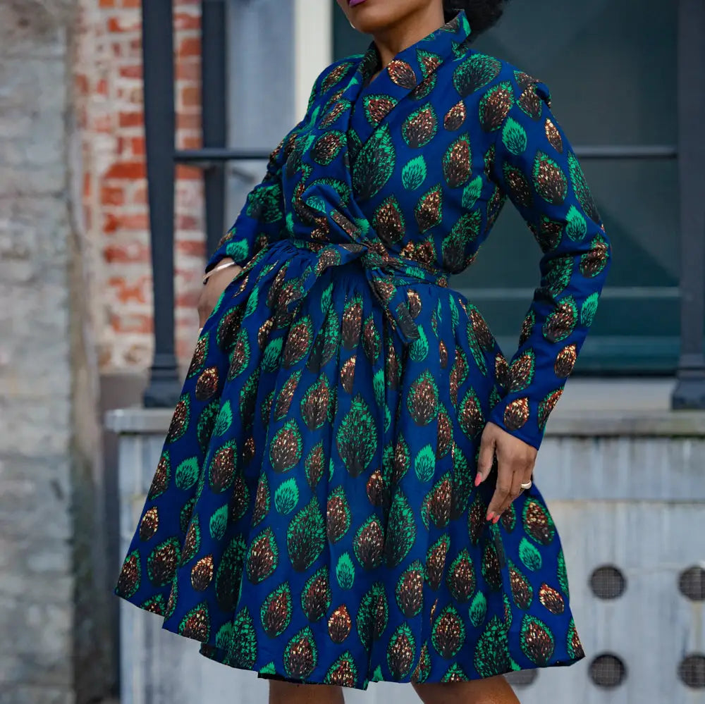 NALA ROYAL BLUE AND GREEN WRAP DRESS Women’s Dress