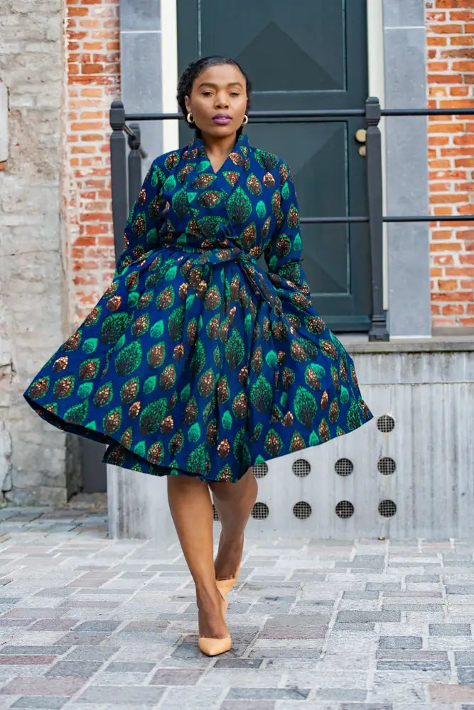 NALA ROYAL BLUE AND GREEN WRAP DRESS Women’s Dress