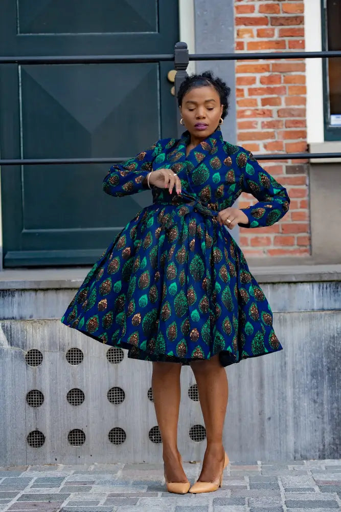 NALA ROYAL BLUE AND GREEN WRAP DRESS Women’s Dress
