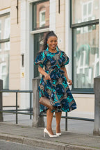 NEFERTITI BLUE AND BROWN MIDI DRESS Women’s Dress
