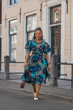 NEFERTITI BLUE AND BROWN MIDI DRESS Women’s Dress