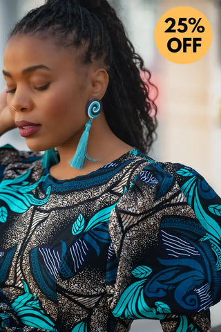 NEFERTITI BLUE AND BROWN MIDI DRESS Women’s Dress