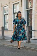 NEFERTITI BLUE AND BROWN MIDI DRESS Women’s Dress