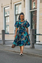 NEFERTITI BLUE AND BROWN MIDI DRESS Women’s Dress