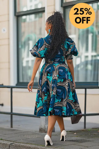 NEFERTITI BLUE AND BROWN MIDI DRESS Women’s Dress