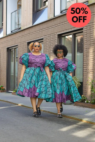 Nefertiti Blue And Purple Flare Dress Dresses