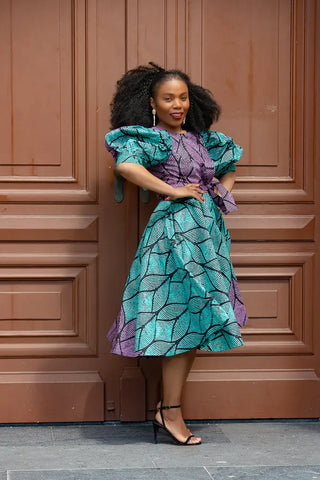 Nefertiti Blue And Purple Flare Dress Dresses