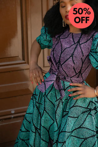 Nefertiti Blue And Purple Flare Dress Dresses