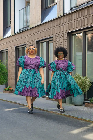 Nefertiti Blue And Purple Flare Dress Dresses