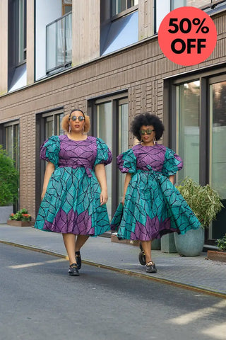 Nefertiti Blue And Purple Flare Dress Dresses