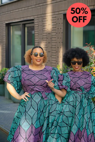 Nefertiti Blue And Purple Flare Dress Dresses