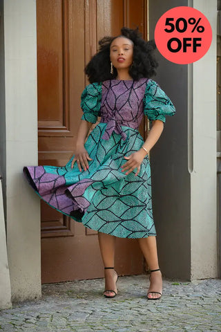 Nefertiti Blue And Purple Flare Dress Dresses