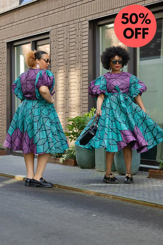 Nefertiti Blue And Purple Flare Dress Dresses