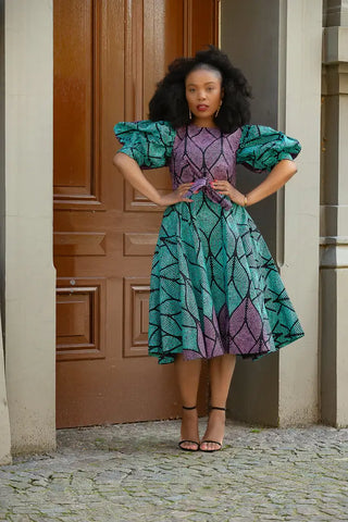 Nefertiti Blue And Purple Flare Dress Dresses