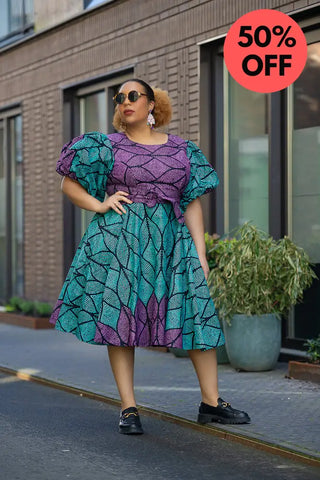 Nefertiti Blue And Purple Flare Dress Dresses