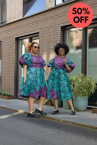 Nefertiti Blue And Purple Flare Dress Dresses