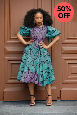 Nefertiti Blue And Purple Flare Dress Dresses