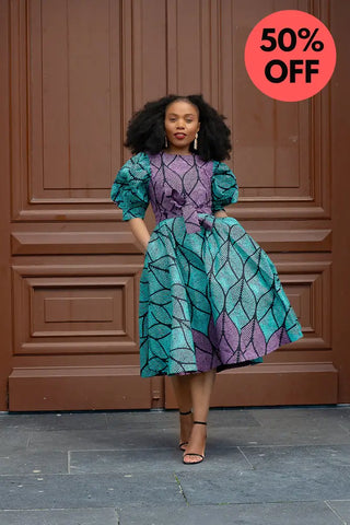 Nefertiti Blue And Purple Flare Dress Dresses