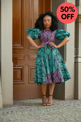 Nefertiti Blue And Purple Flare Dress Dresses