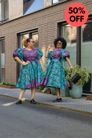 Nefertiti Blue And Purple Flare Dress Dresses