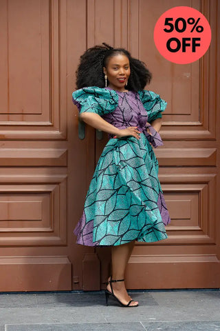 Nefertiti Blue And Purple Flare Dress Dresses