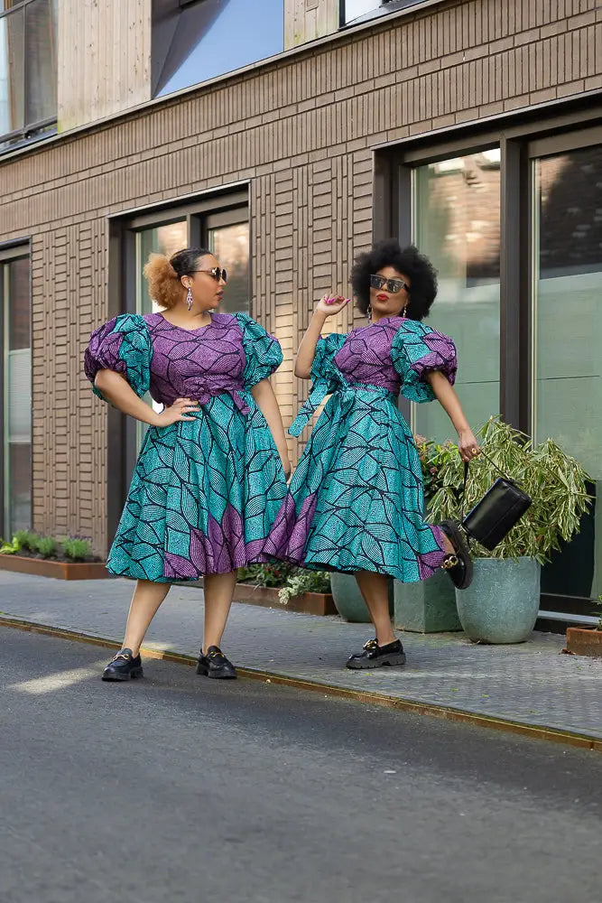 Nefertiti Blue and Purple Flare Dress Nefertiti Blue and Purple Flare Dress