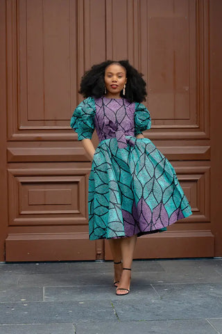 Nefertiti Blue And Purple Flare Dress Dresses