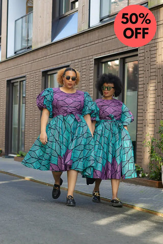 Nefertiti Blue And Purple Flare Dress Dresses