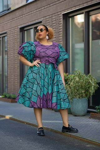 Nefertiti Blue And Purple Flare Dress Dresses