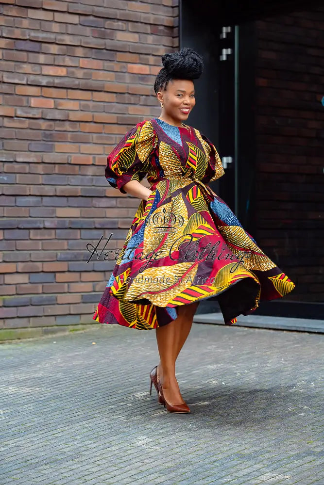 NEFERTITI BROWN FLARE DRESS Heritage Clothings