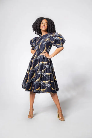 Nefertiti Gold And Navy Blue Dress Dresses