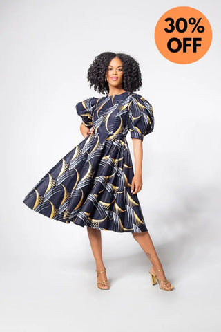 Nefertiti Gold And Navy Blue Dress Dresses