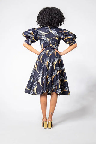 Nefertiti Gold And Navy Blue Dress Dresses