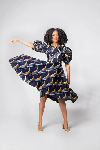 Nefertiti Gold And Navy Blue Dress Dresses