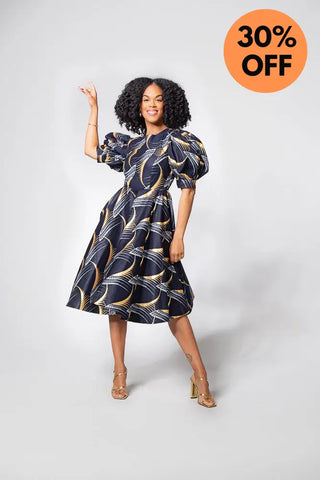 Nefertiti Gold And Navy Blue Dress Dresses