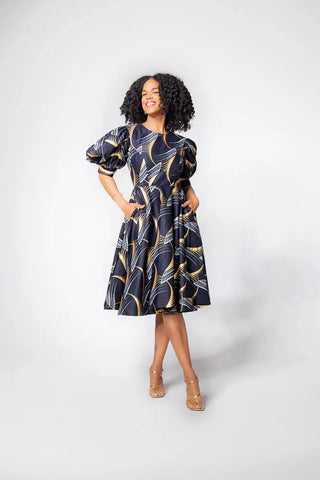 Nefertiti Gold And Navy Blue Dress Dresses