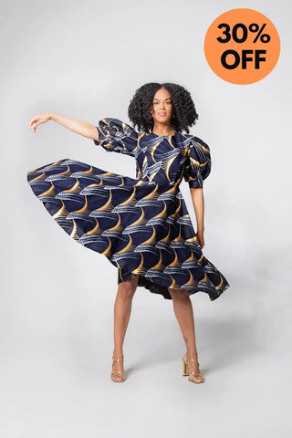 Nefertiti Gold And Navy Blue Dress Dresses