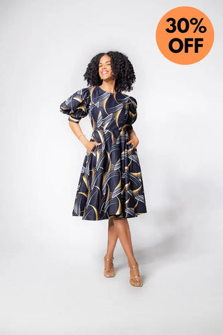 Nefertiti Gold And Navy Blue Dress Dresses