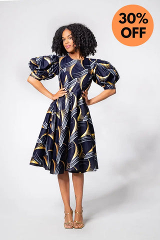 Nefertiti Gold And Navy Blue Dress Dresses