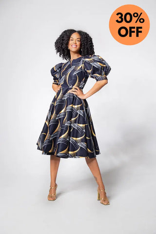 Nefertiti Gold And Navy Blue Dress Dresses