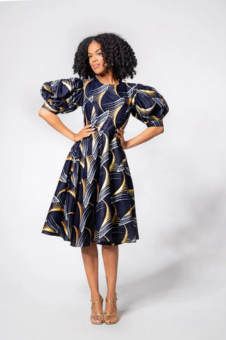 Nefertiti Gold And Navy Blue Dress Dresses
