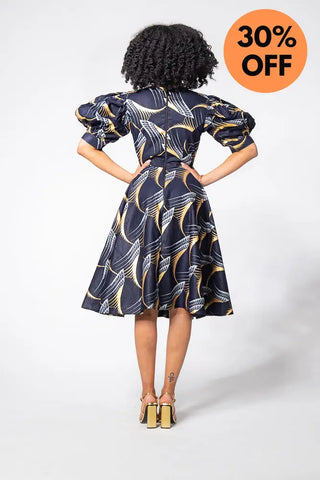 Nefertiti Gold And Navy Blue Dress Dresses