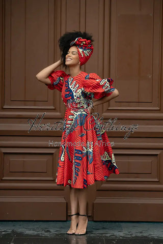 Nefertiti Red Flared Dress Dresses