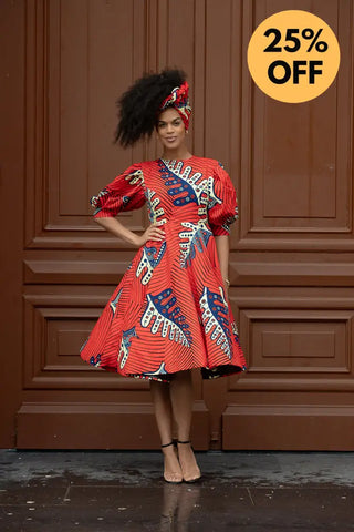 Nefertiti Red Flared Dress Dresses